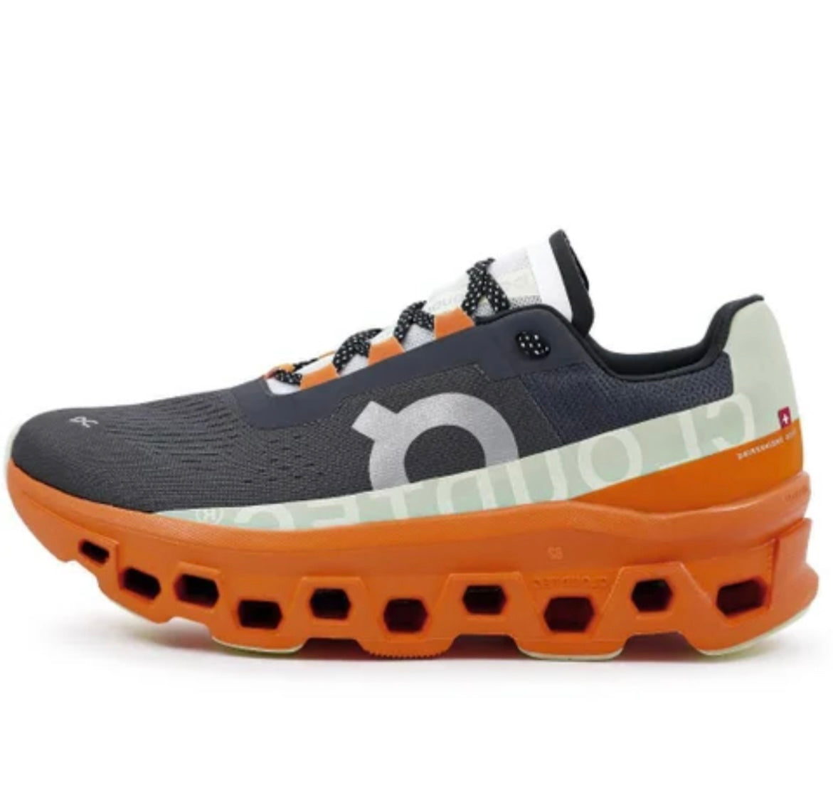 On Cloudmonster “Asphalt | Orange”